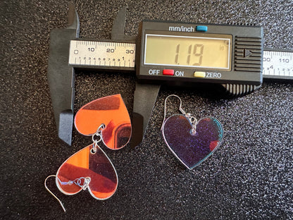 Iridescent Heart Earrings: Laser Cut Acrylic, Love, Best Friends, Valentines Gifts for Her/Him/Them