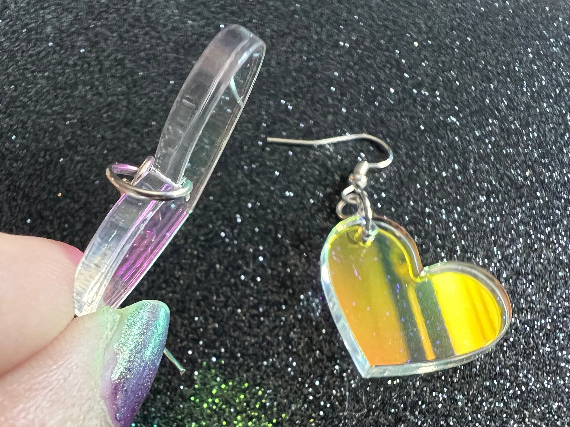 Iridescent Heart Earrings: Laser Cut Acrylic, Love, Best Friends, Valentines Gifts for Her/Him/Them