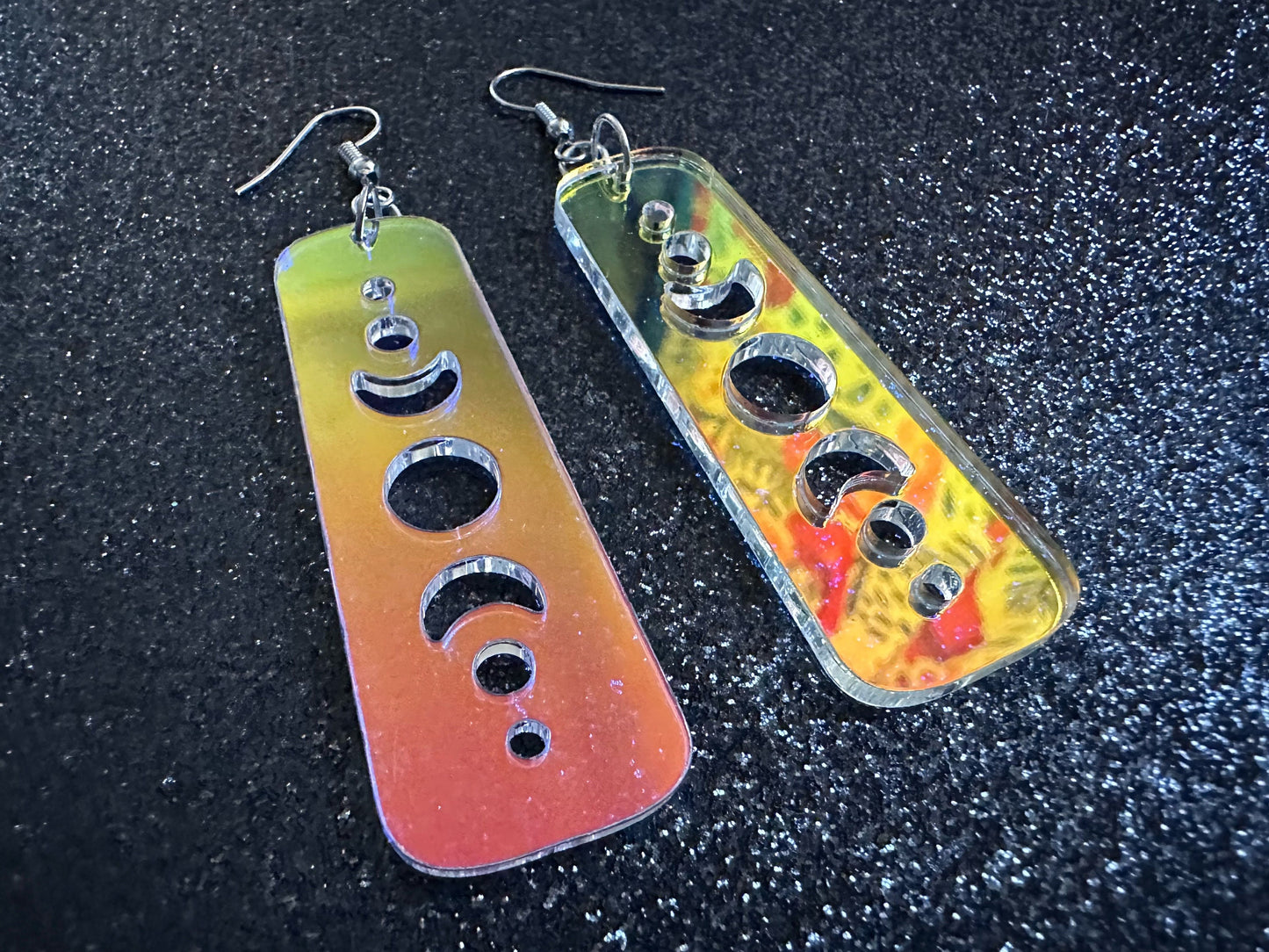 Iridescent Moon Phase Earrings: Laser Cut Acrylic Moons, Night Sky, Astrology, Astronomy, Magic, Spiritual, Best Gifts for Her/Him/Them