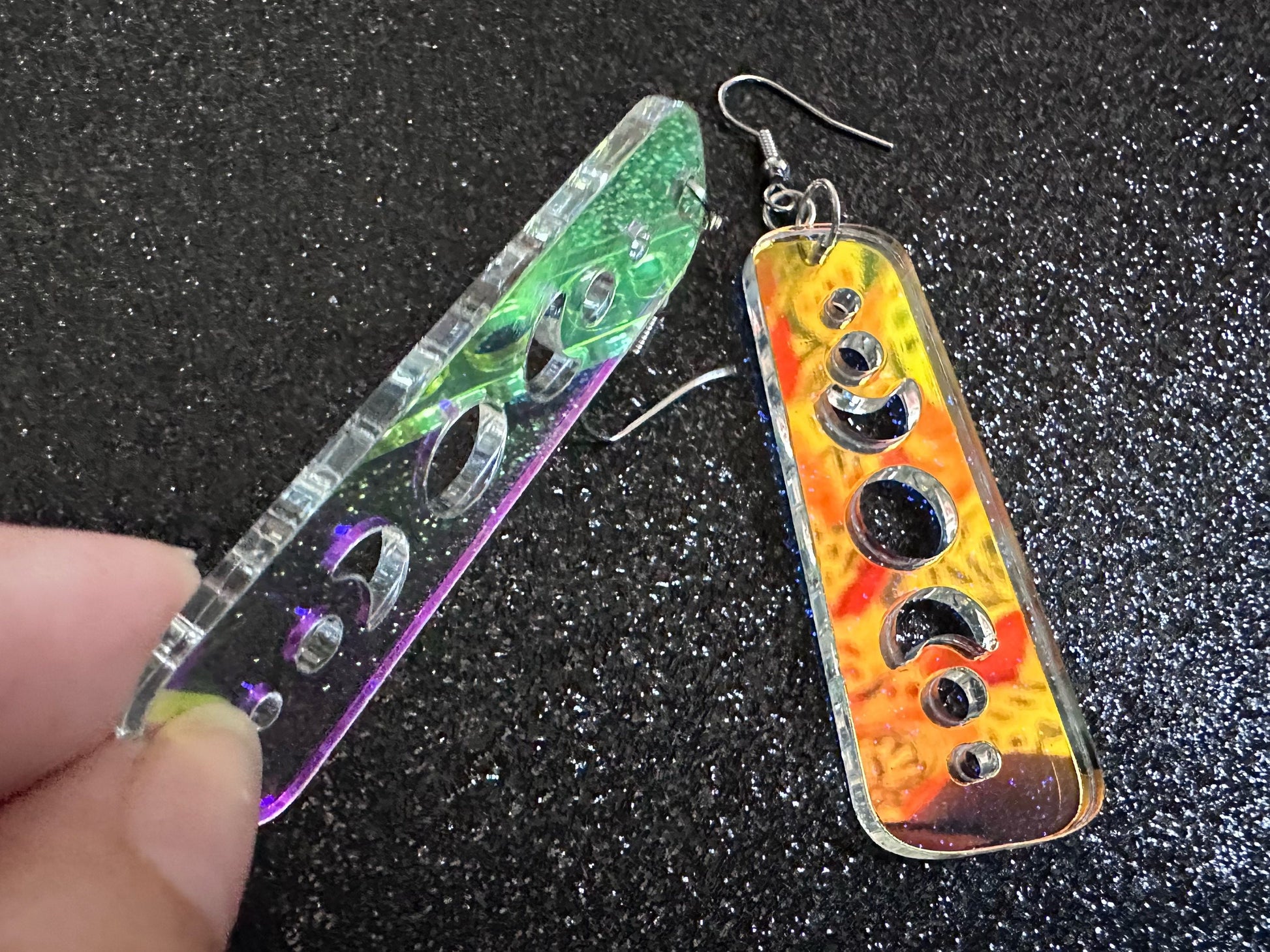 Iridescent Moon Phase Earrings: Laser Cut Acrylic Moons, Night Sky, Astrology, Astronomy, Magic, Spiritual, Best Gifts for Her/Him/Them