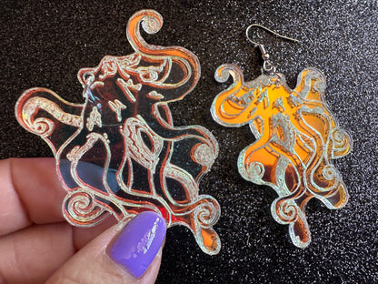 Iridescent Octopus Earrings: Laser Cut Acrylic Octopuses, Aquarium Fish, Ocean Creatures, Tropical Animals, Octopi, Gifts for Her/Him/Them