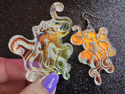 Iridescent Octopus Earrings: Laser Cut Acrylic Octopuses, Aquarium Fish, Ocean Creatures, Tropical Animals, Octopi, Gifts for Her/Him/Them