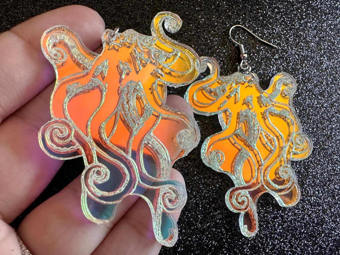 Iridescent Octopus Earrings: Laser Cut Acrylic Octopuses, Aquarium Fish, Ocean Creatures, Tropical Animals, Octopi, Gifts for Her/Him/Them