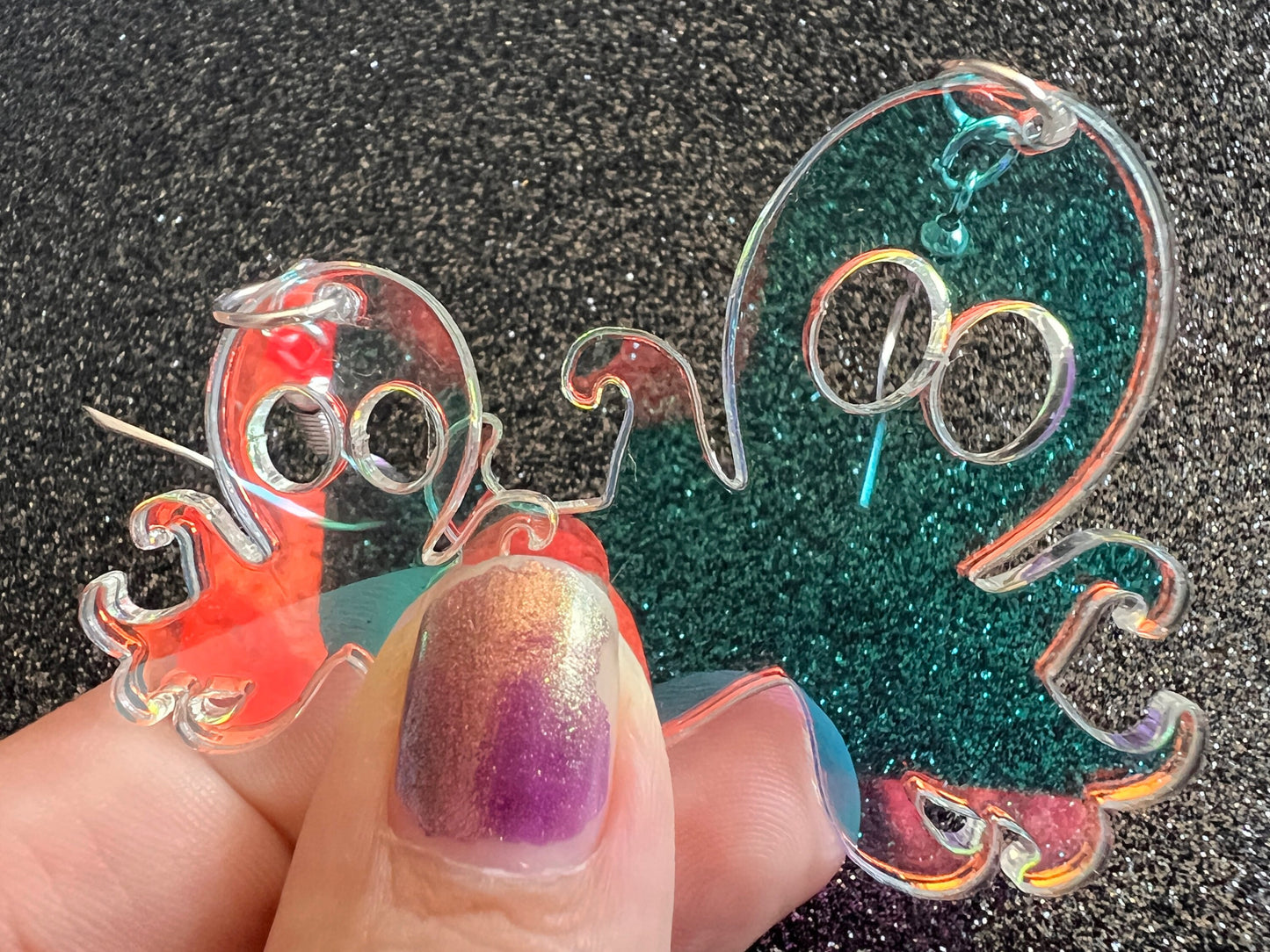 Iridescent Octopus Earrings: Laser Cut Acrylic Octopuses, Cephalopods, Ocean Animals, Fish, Sea Creatures, Aquatic, Gifts for Her/Him/Them