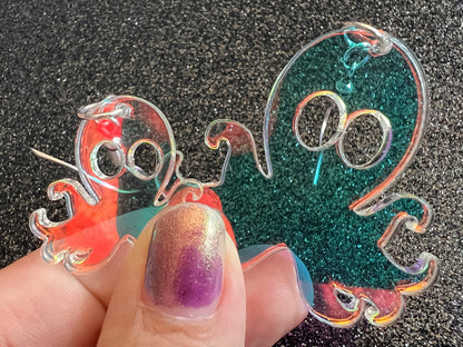 Iridescent Octopus Earrings: Laser Cut Acrylic Octopuses, Cephalopods, Ocean Animals, Fish, Sea Creatures, Aquatic, Gifts for Her/Him/Them