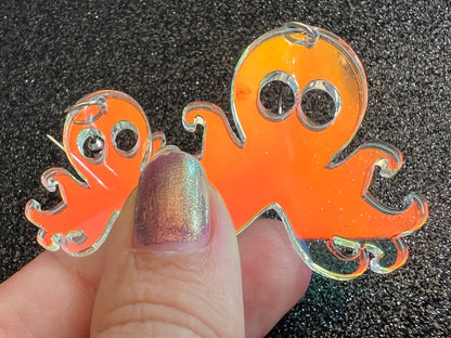 Iridescent Octopus Earrings: Laser Cut Acrylic Octopuses, Cephalopods, Ocean Animals, Fish, Sea Creatures, Aquatic, Gifts for Her/Him/Them