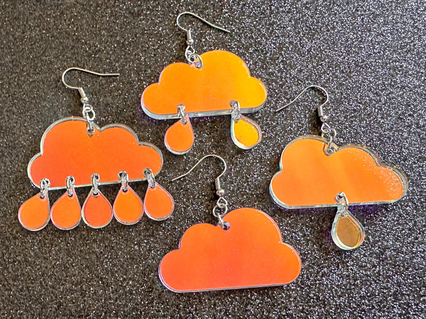 Iridescent Rain Cloud Earrings: Laser Cut Acrylic Raindrops, Rain Drops, Stormy Weather, Raining, Rain Storm, Cold, Gifts for Her/Him/Them