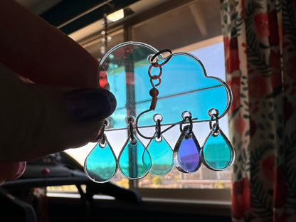Iridescent Rain Cloud Earrings: Laser Cut Acrylic Raindrops, Rain Drops, Stormy Weather, Raining, Rain Storm, Cold, Gifts for Her/Him/Them