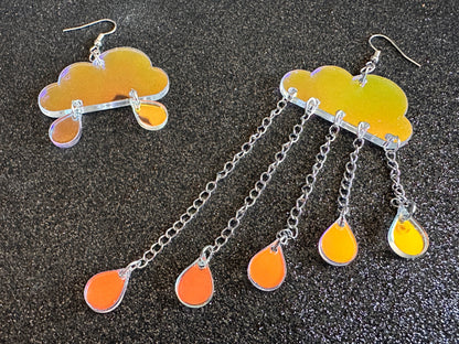 Iridescent Rain Earrings: Laser Cut Acrylic Raindrops, Rain Drops, Stormy Weather, Raining, Rain Storm, Cold, Best Gifts for Her/Him/Them