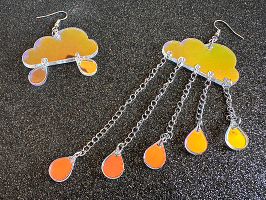 Iridescent Rain Earrings: Laser Cut Acrylic Raindrops, Rain Drops, Stormy Weather, Raining, Rain Storm, Cold, Best Gifts for Her/Him/Them