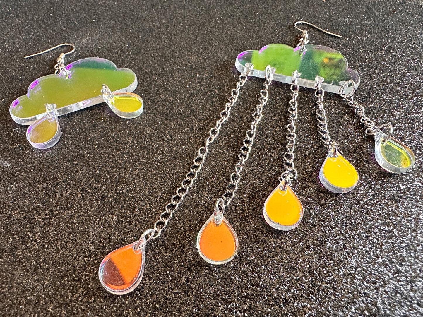 Iridescent Rain Earrings: Laser Cut Acrylic Raindrops, Rain Drops, Stormy Weather, Raining, Rain Storm, Cold, Best Gifts for Her/Him/Them