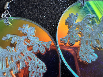 Iridescent Sea Dragon Earrings: Laser Cut Acrylic Sea Creatures, Ocean, Beach, Aquarium, Seahorse, Tropical Animals Gifts for Her/Him/Them