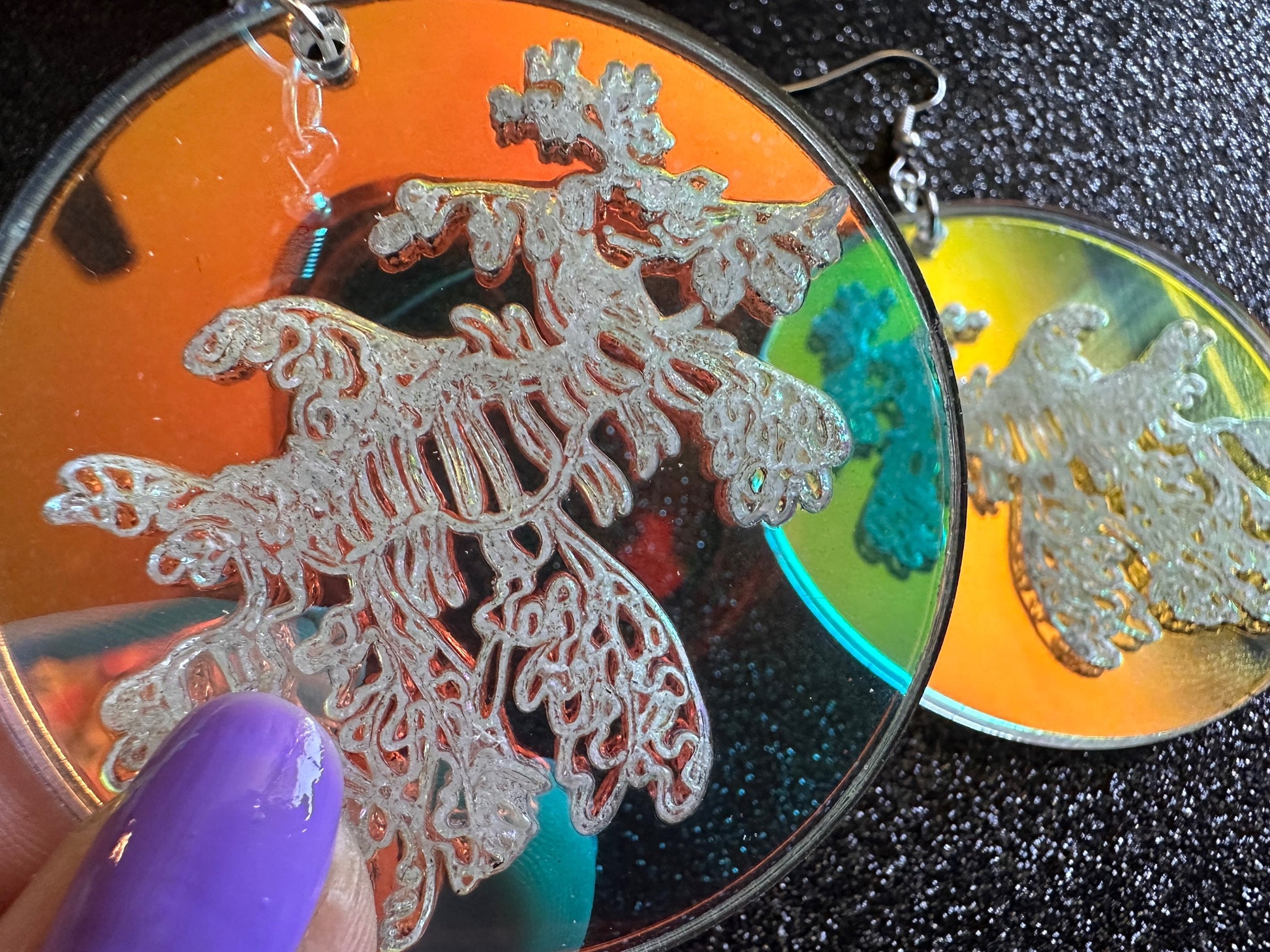 Iridescent Sea Dragon Earrings: Laser Cut Acrylic Sea Creatures, Ocean, Beach, Aquarium, Seahorse, Tropical Animals Gifts for Her/Him/Them