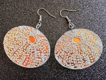 Iridescent Sea Urchin Earrings: Laser Cut Acrylic Urchins, Aquarium Fish, Ocean Creatures, Tropical Animals, Beach, Gifts for Her/Him/Them
