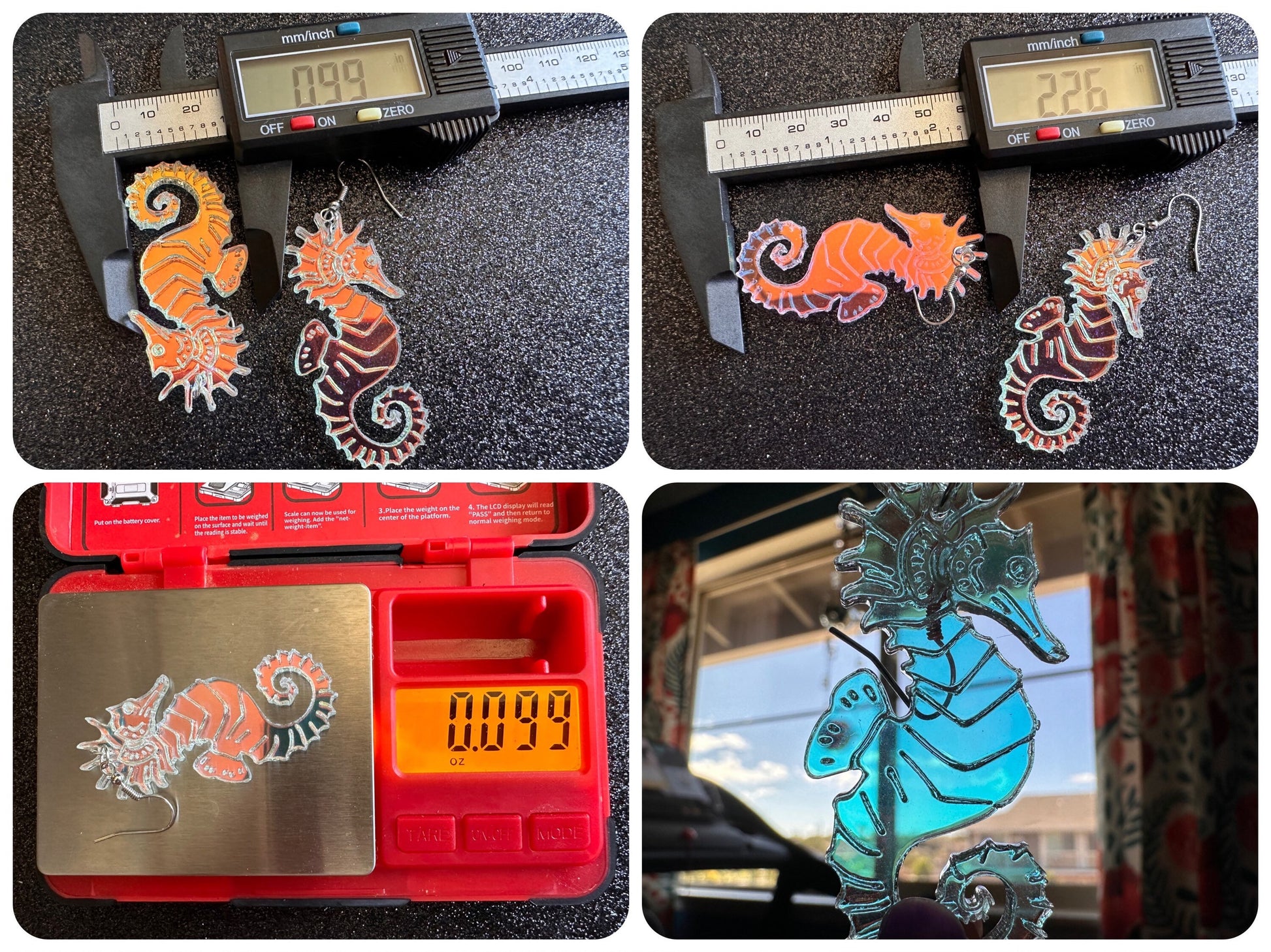 Iridescent Seahorse Earrings: Laser Cut Acrylic Seahorses, Sea Creatures, Ocean Animals, Aquarium Fish, Tropical, Gifts for Her/Him/Them