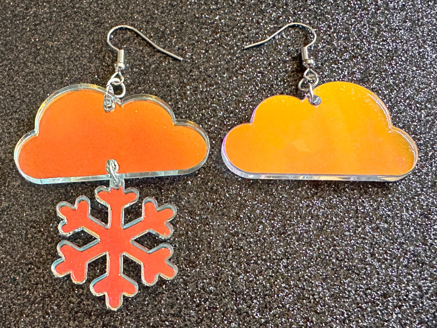 Iridescent Snowflake Earrings: Laser Cut Acrylic Snowflakes, Stormy Weather, Snowing, Snow Storm, Winter, Gifts for Her/Him/Them