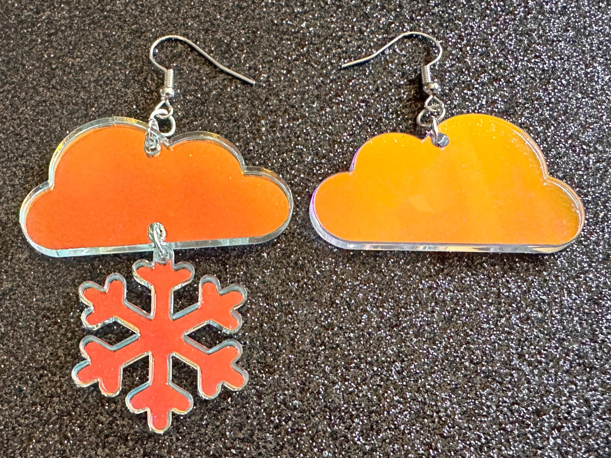 Iridescent Snowflake Earrings: Laser Cut Acrylic Snowflakes, Stormy Weather, Snowing, Snow Storm, Winter, Gifts for Her/Him/Them