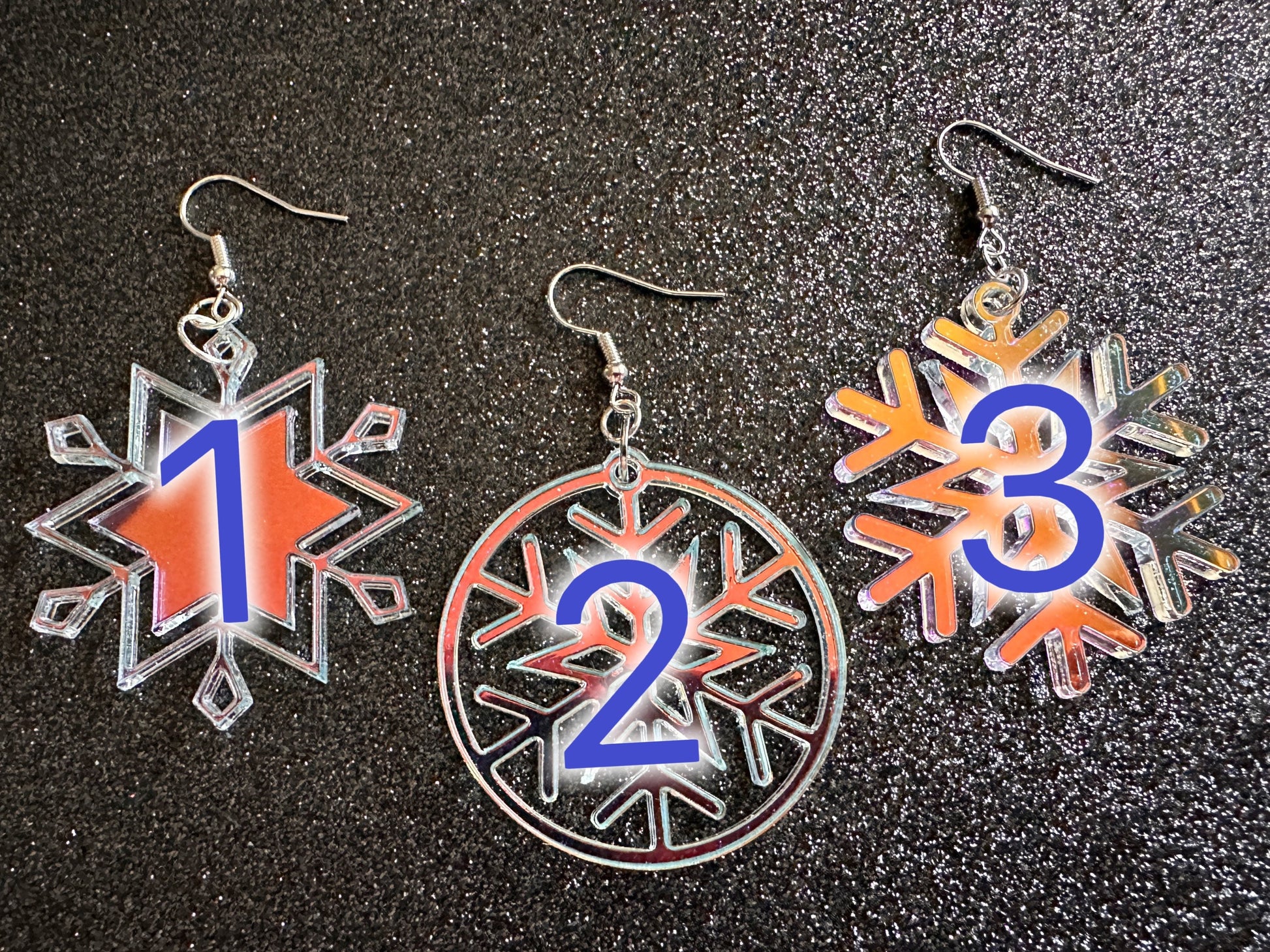 Iridescent Snowflake Earrings: Laser Cut Acrylic Snowflakes, Stormy Weather, Snowing, Snow Storm, Winter, Gifts for Her/Him/Them