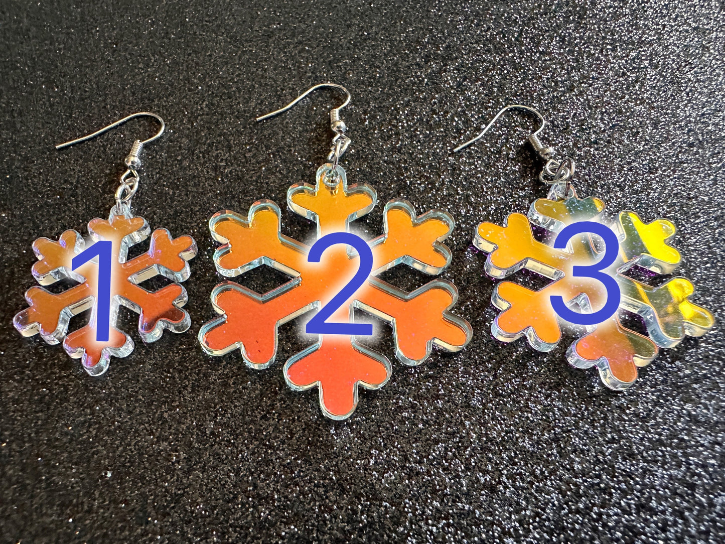 Iridescent Snowflake Earrings: Laser Cut Acrylic Snowflakes, Stormy Weather, Snowing, Snow Storm, Winter, Gifts for Her/Him/Them
