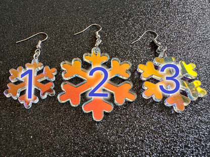Iridescent Snowflake Earrings: Laser Cut Acrylic Snowflakes, Stormy Weather, Snowing, Snow Storm, Winter, Gifts for Her/Him/Them