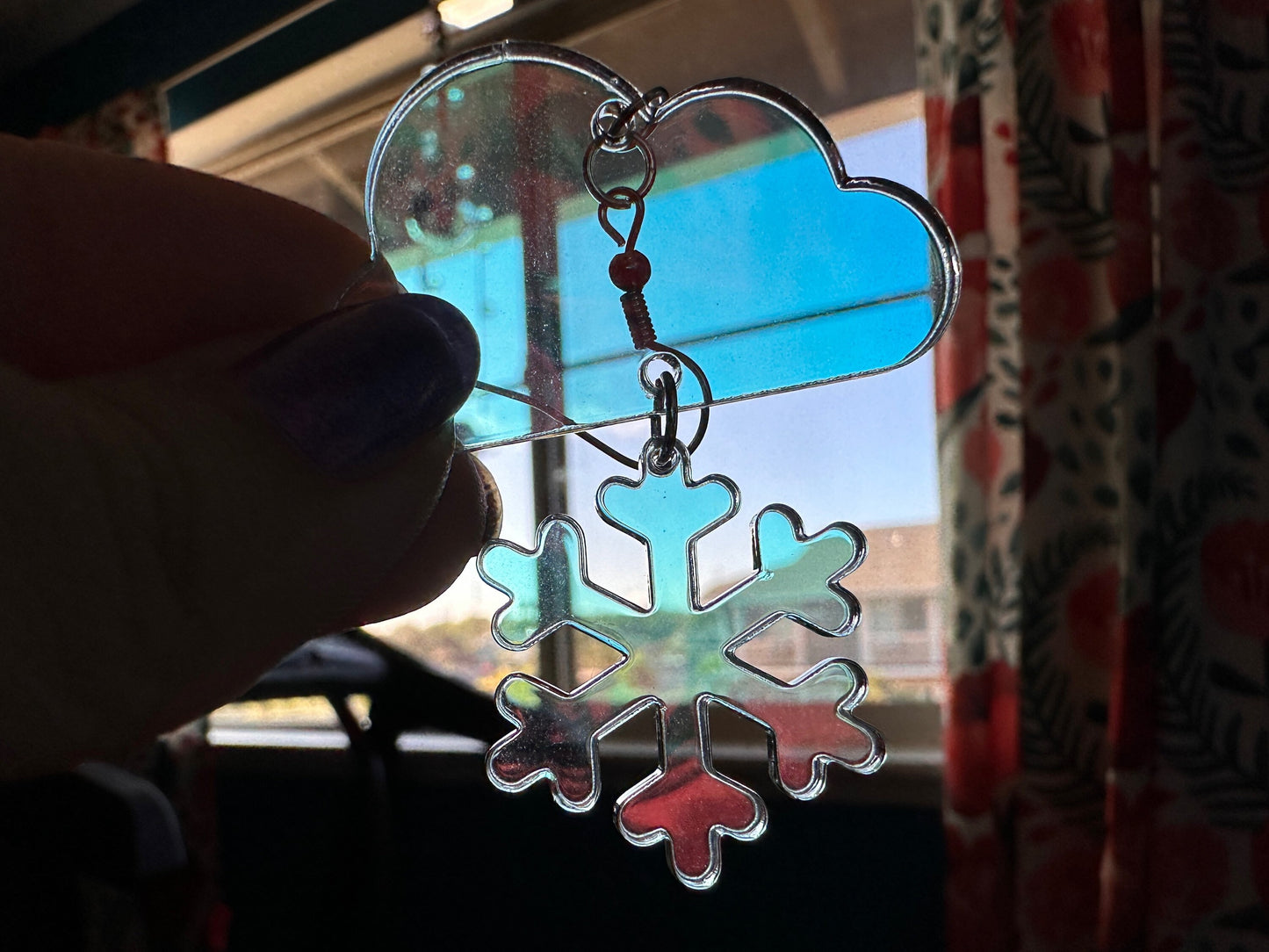 Iridescent Snowflake Earrings: Laser Cut Acrylic Snowflakes, Stormy Weather, Snowing, Snow Storm, Winter, Gifts for Her/Him/Them