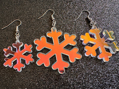 Iridescent Snowflake Earrings: Laser Cut Acrylic Snowflakes, Stormy Weather, Snowing, Snow Storm, Winter, Gifts for Her/Him/Them