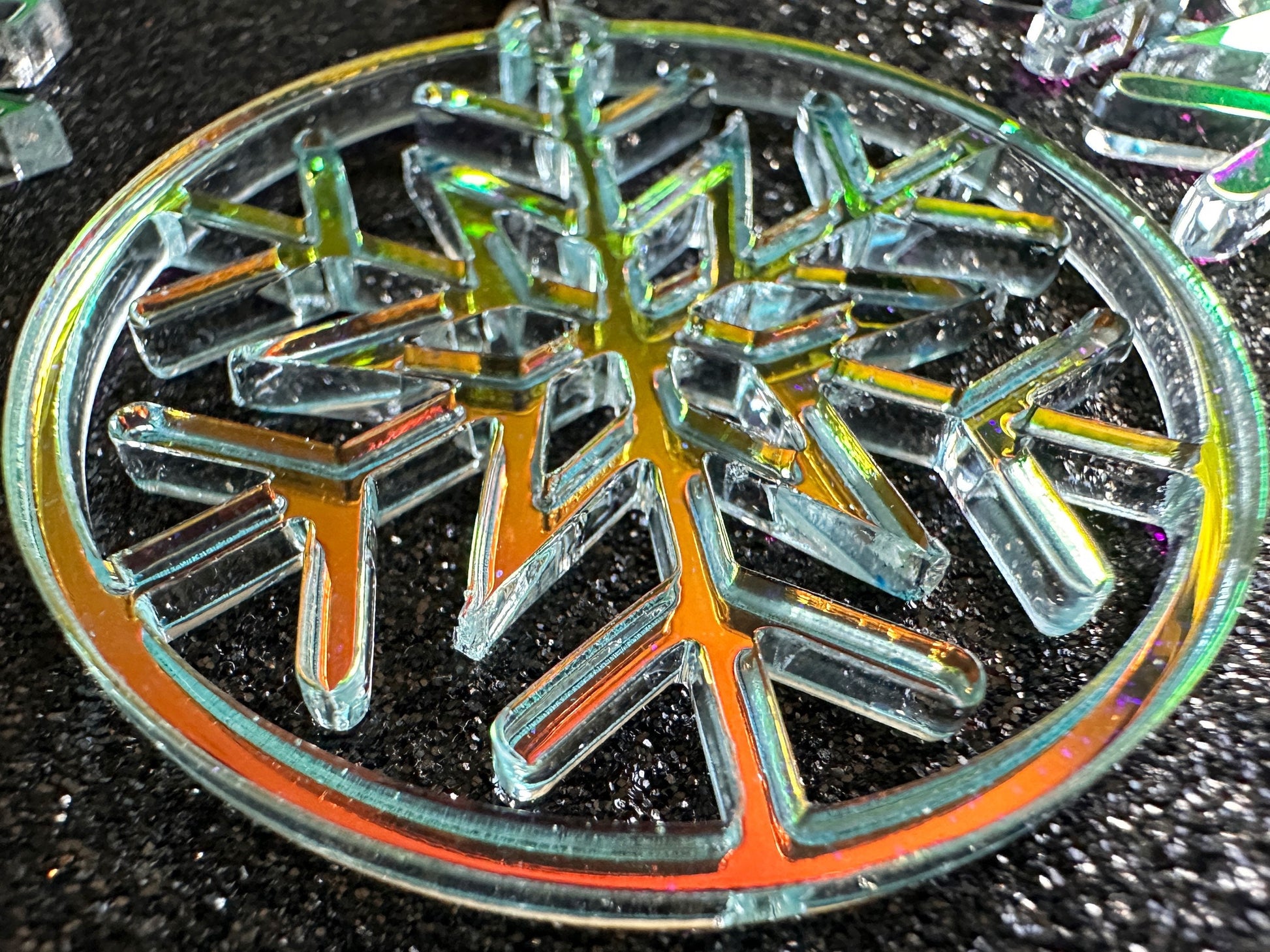 Iridescent Snowflake Earrings: Laser Cut Acrylic Snowflakes, Stormy Weather, Snowing, Snow Storm, Winter, Gifts for Her/Him/Them