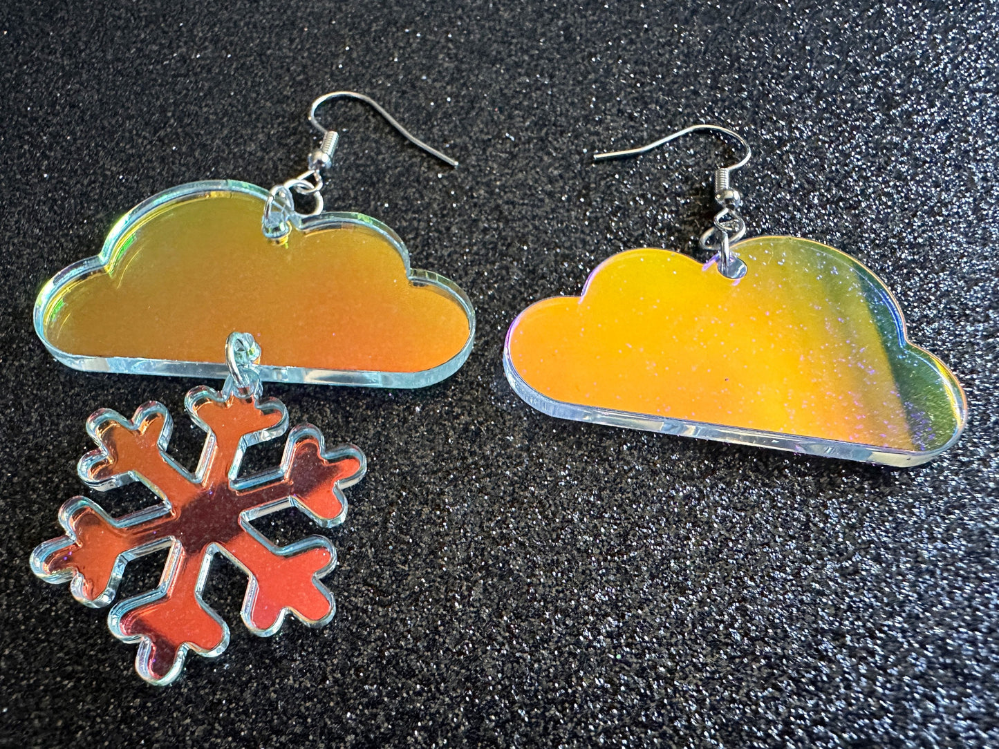 Iridescent Snowflake Earrings: Laser Cut Acrylic Snowflakes, Stormy Weather, Snowing, Snow Storm, Winter, Gifts for Her/Him/Them