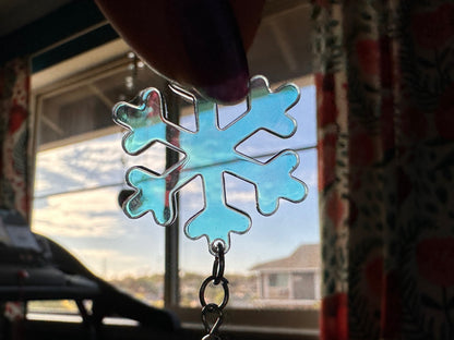 Iridescent Snowflake Earrings: Laser Cut Acrylic Snowflakes, Stormy Weather, Snowing, Snow Storm, Winter, Gifts for Her/Him/Them