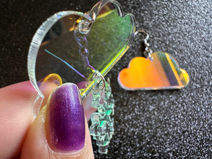 Iridescent Snowflake Earrings: Laser Cut Acrylic Snowflakes, Stormy Weather, Snowing, Snow Storm, Winter, Gifts for Her/Him/Them