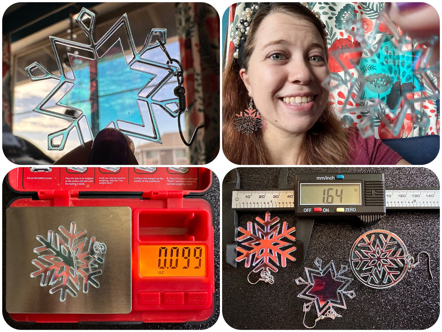 Iridescent Snowflake Earrings: Laser Cut Acrylic Snowflakes, Stormy Weather, Snowing, Snow Storm, Winter, Gifts for Her/Him/Them