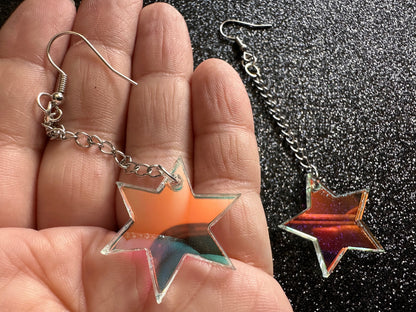 Iridescent Star Earrings: Laser Cut Acrylic Stars, Magic, Night Sky, Astrology, Astronomy, Best Gifts for Her/Him/Them