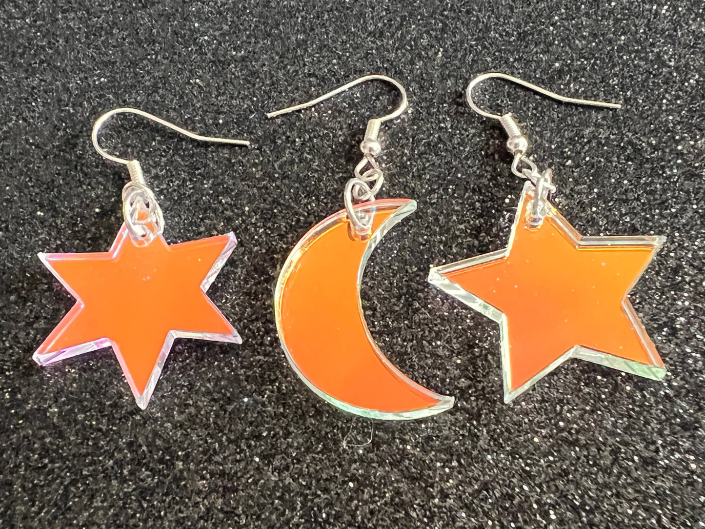 Iridescent Star and Moon Earrings: Laser Cut Acrylic Stars, Magic, Night Sky, Astrology, Astronomy, Gifts for Her/Him/Them