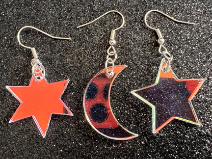 Iridescent Star and Moon Earrings: Laser Cut Acrylic Stars, Magic, Night Sky, Astrology, Astronomy, Gifts for Her/Him/Them