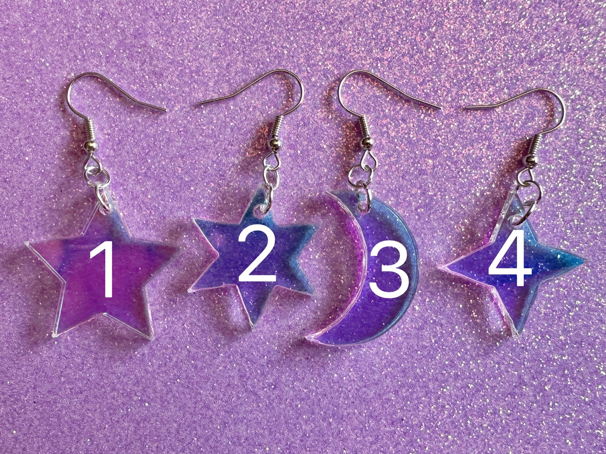 Iridescent Star and Moon Earrings: Laser Cut Acrylic Stars, Magic, Night Sky, Astrology, Astronomy, Gifts for Her/Him/Them