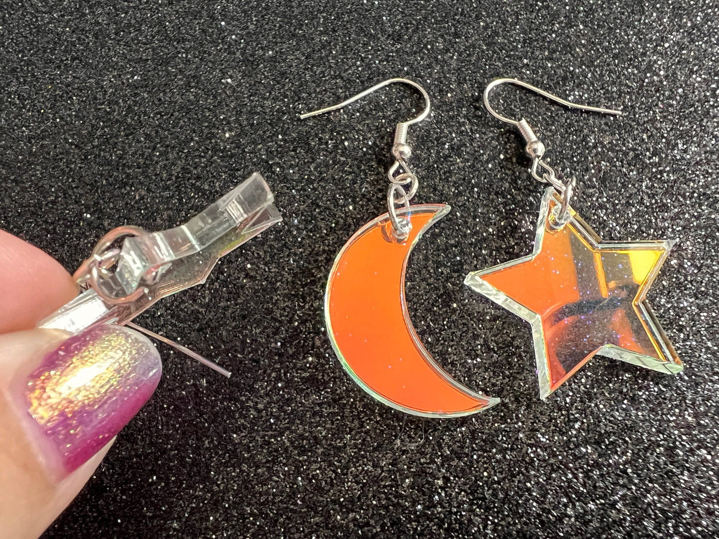 Iridescent Star and Moon Earrings: Laser Cut Acrylic Stars, Magic, Night Sky, Astrology, Astronomy, Gifts for Her/Him/Them