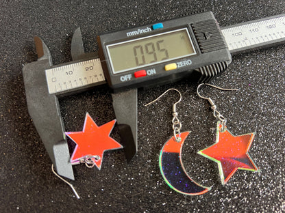 Iridescent Star and Moon Earrings: Laser Cut Acrylic Stars, Magic, Night Sky, Astrology, Astronomy, Gifts for Her/Him/Them