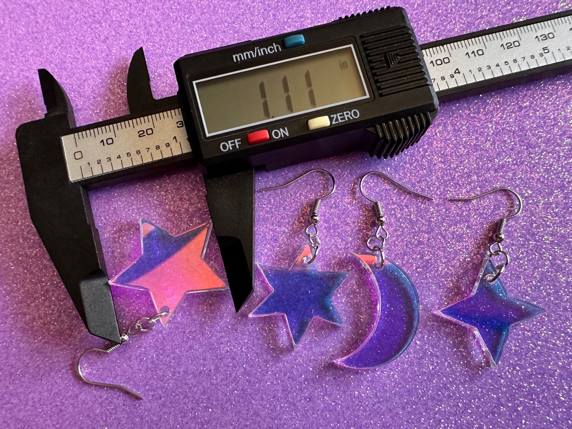 Iridescent Star and Moon Earrings: Laser Cut Acrylic Stars, Magic, Night Sky, Astrology, Astronomy, Gifts for Her/Him/Them
