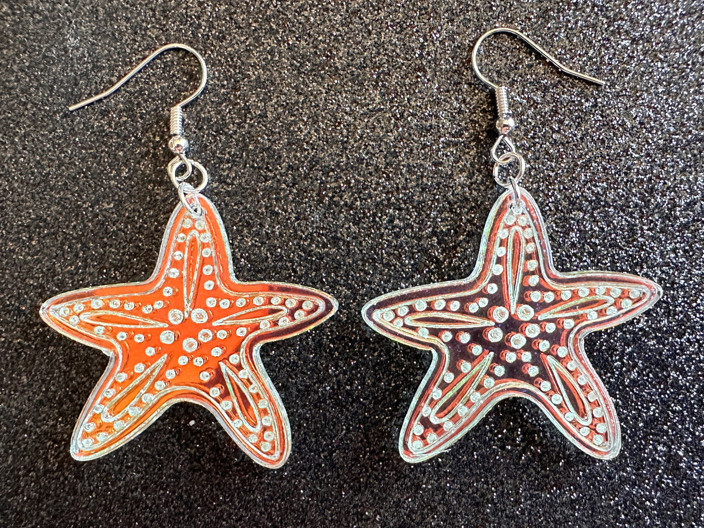 Iridescent Starfish Earrings: Laser Cut Acrylic Starfish, Marine Animals, Aquarium Fish, Beach Vibes, Best Gifts for Her/Him/Them