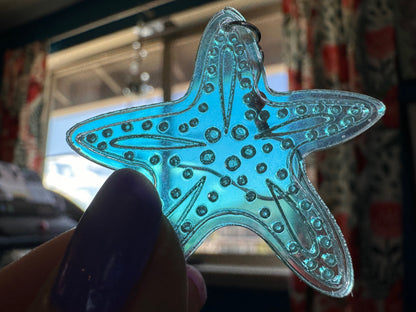 Iridescent Starfish Earrings: Laser Cut Acrylic Starfish, Marine Animals, Aquarium Fish, Beach Vibes, Best Gifts for Her/Him/Them