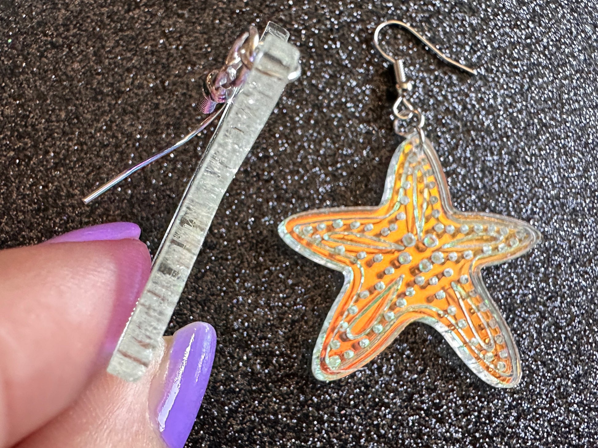 Iridescent Starfish Earrings: Laser Cut Acrylic Starfish, Marine Animals, Aquarium Fish, Beach Vibes, Best Gifts for Her/Him/Them