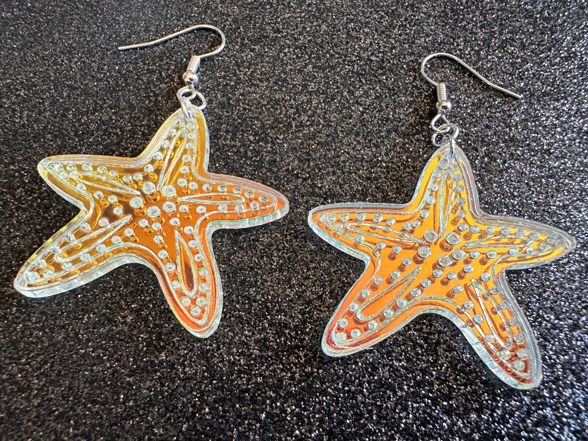 Iridescent Starfish Earrings: Laser Cut Acrylic Starfish, Marine Animals, Aquarium Fish, Beach Vibes, Best Gifts for Her/Him/Them