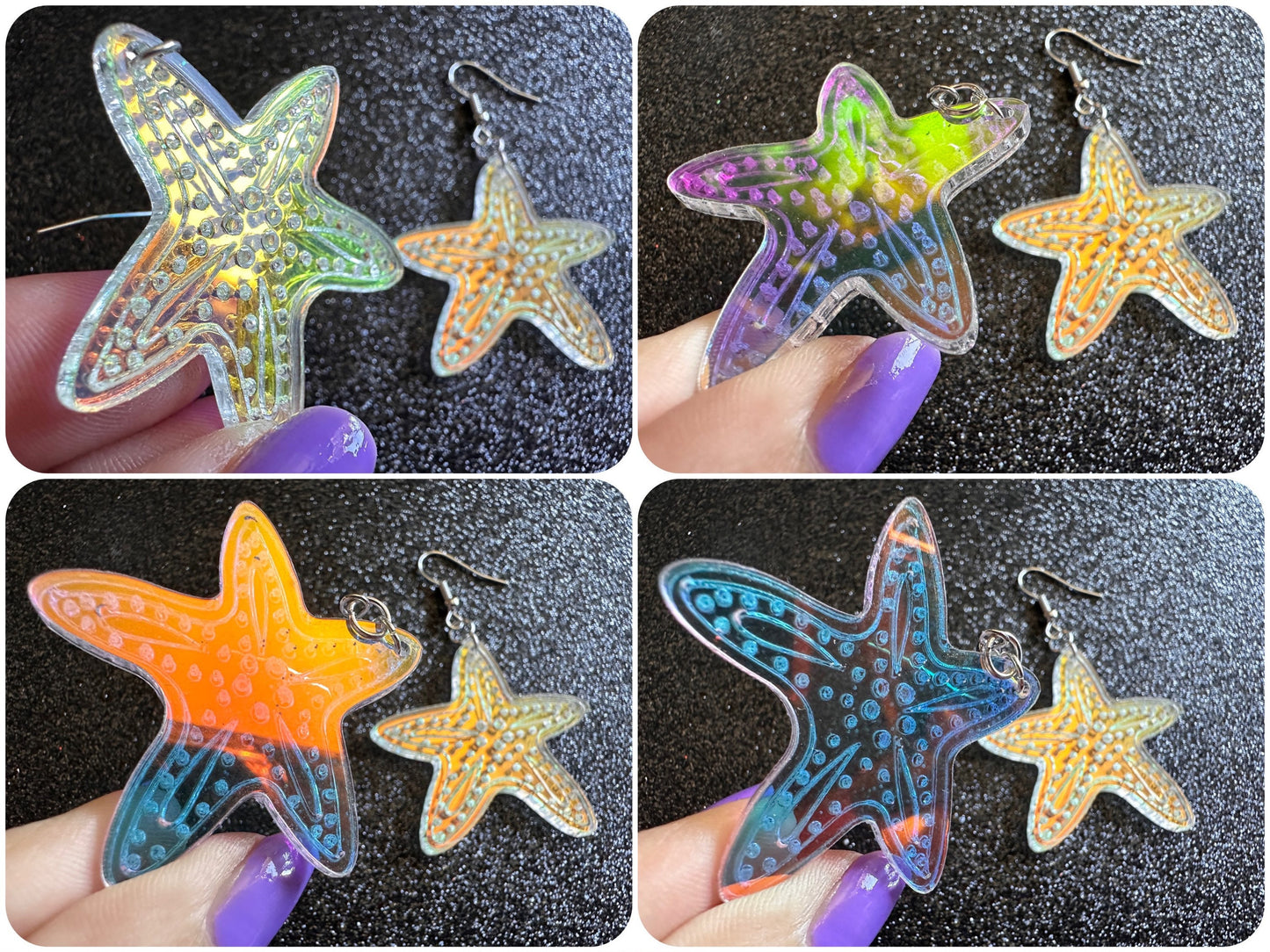 Iridescent Starfish Earrings: Laser Cut Acrylic Starfish, Marine Animals, Aquarium Fish, Beach Vibes, Best Gifts for Her/Him/Them