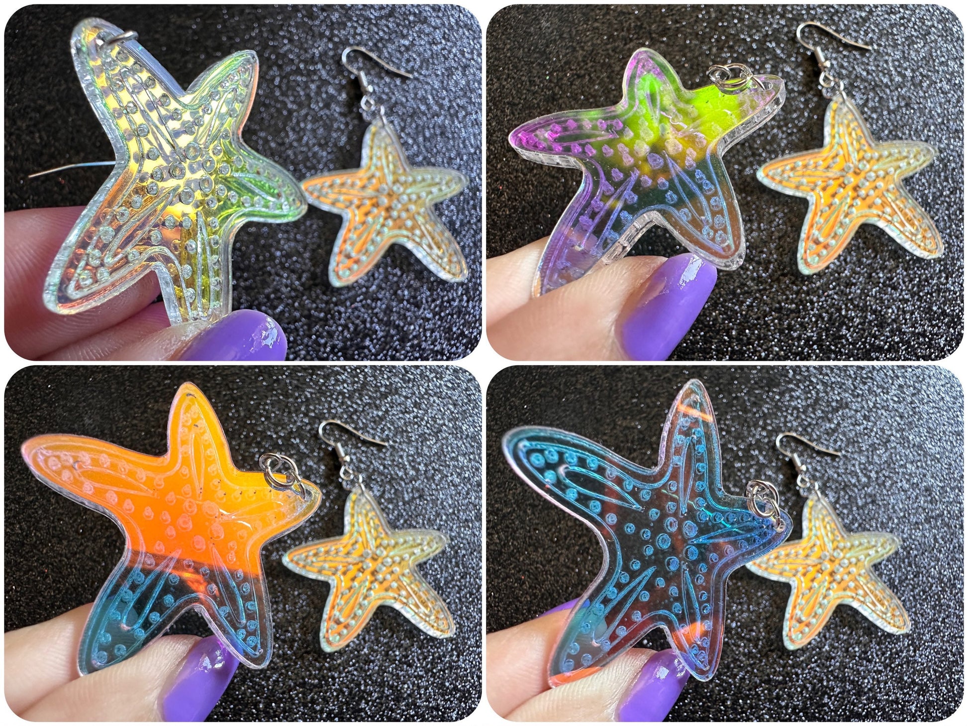 Iridescent Starfish Earrings: Laser Cut Acrylic Starfish, Marine Animals, Aquarium Fish, Beach Vibes, Best Gifts for Her/Him/Them
