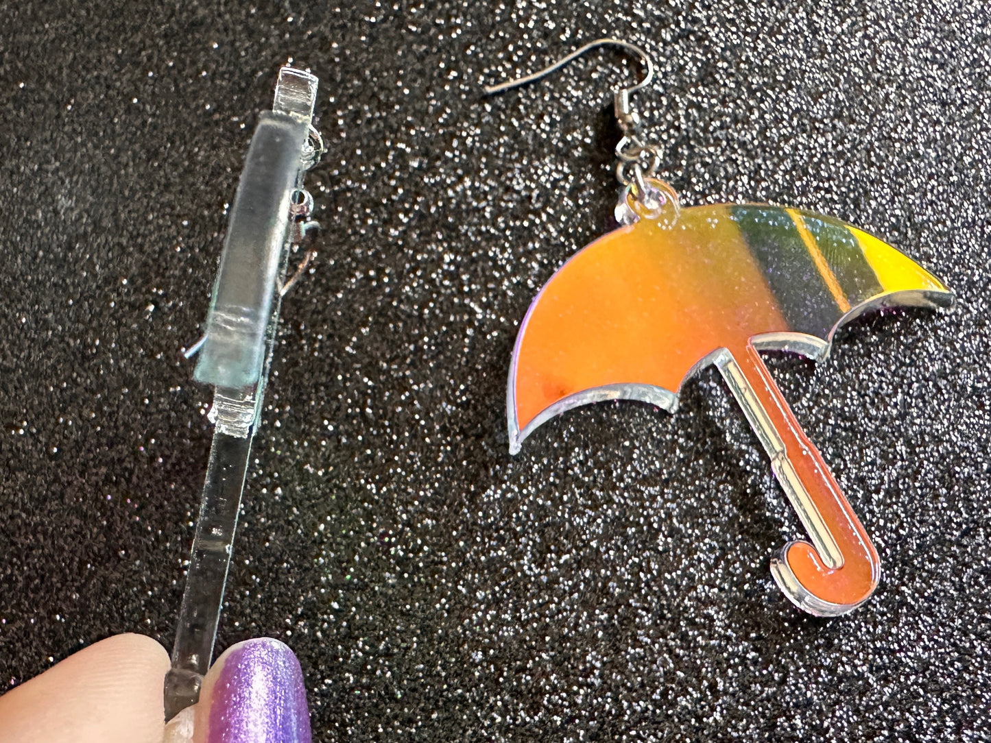 Iridescent Umbrella Earrings: Laser Cut Acrylic Umbrellas, Rain, Weather, Hearts, Green Earrings, Gifts for Her/Him/Them