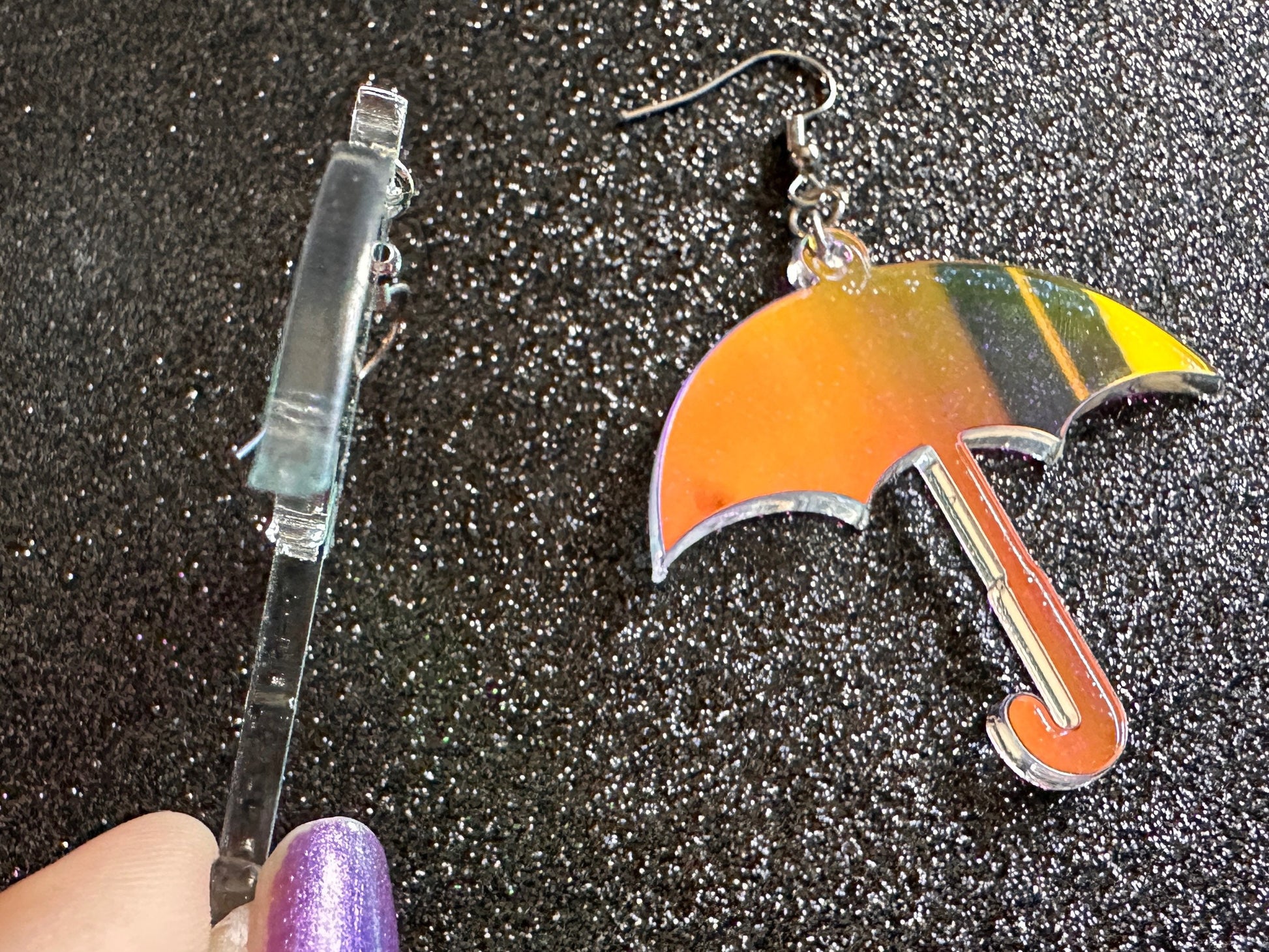 Iridescent Umbrella Earrings: Laser Cut Acrylic Umbrellas, Rain, Weather, Hearts, Green Earrings, Gifts for Her/Him/Them