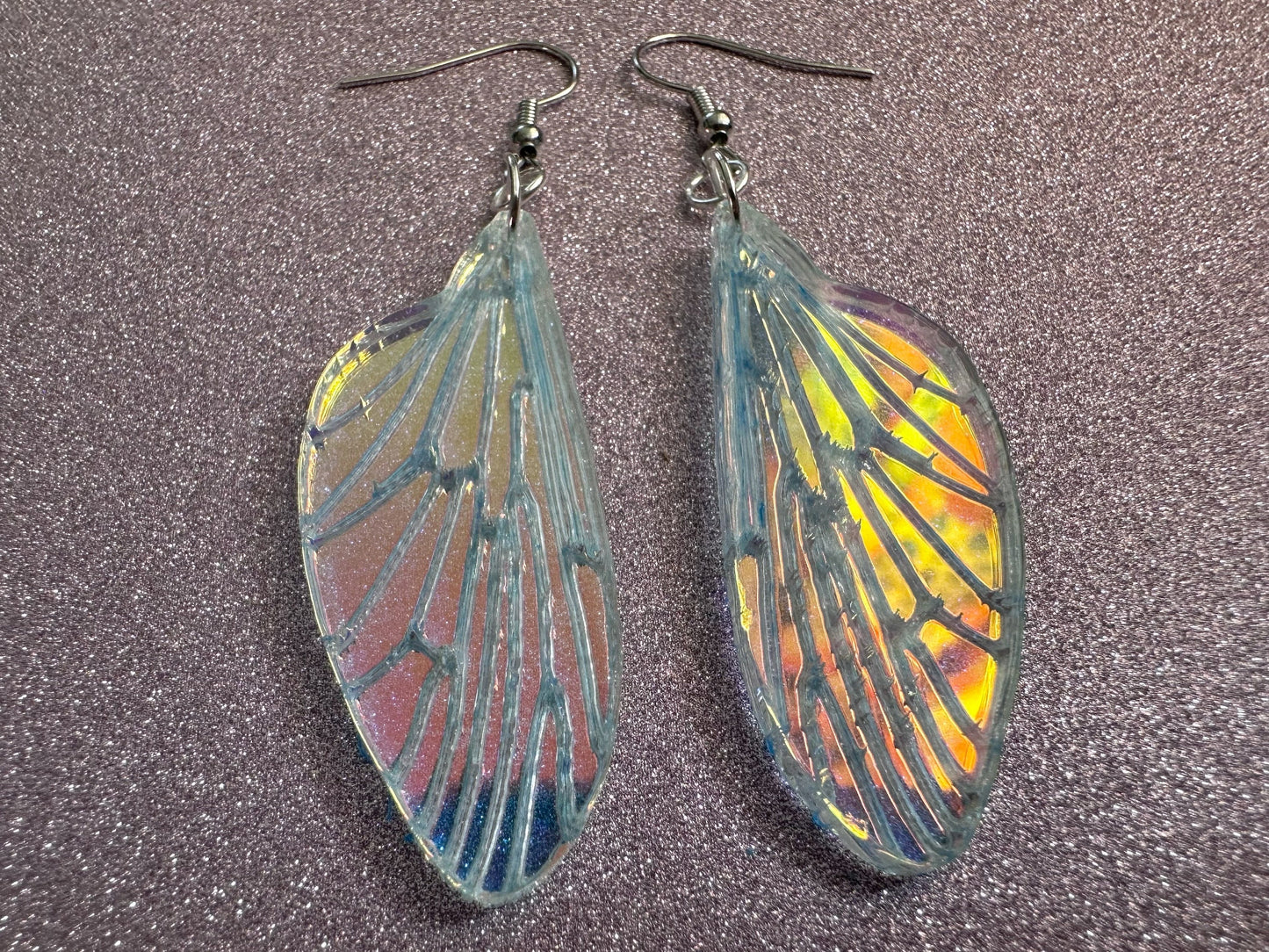 Iridescent Wing Earrings: Laser Cut Acrylic Wings, Summer, Butterfly, Bee, Fly, Insects, Bugs, Best Gifts for Her/Him/Them