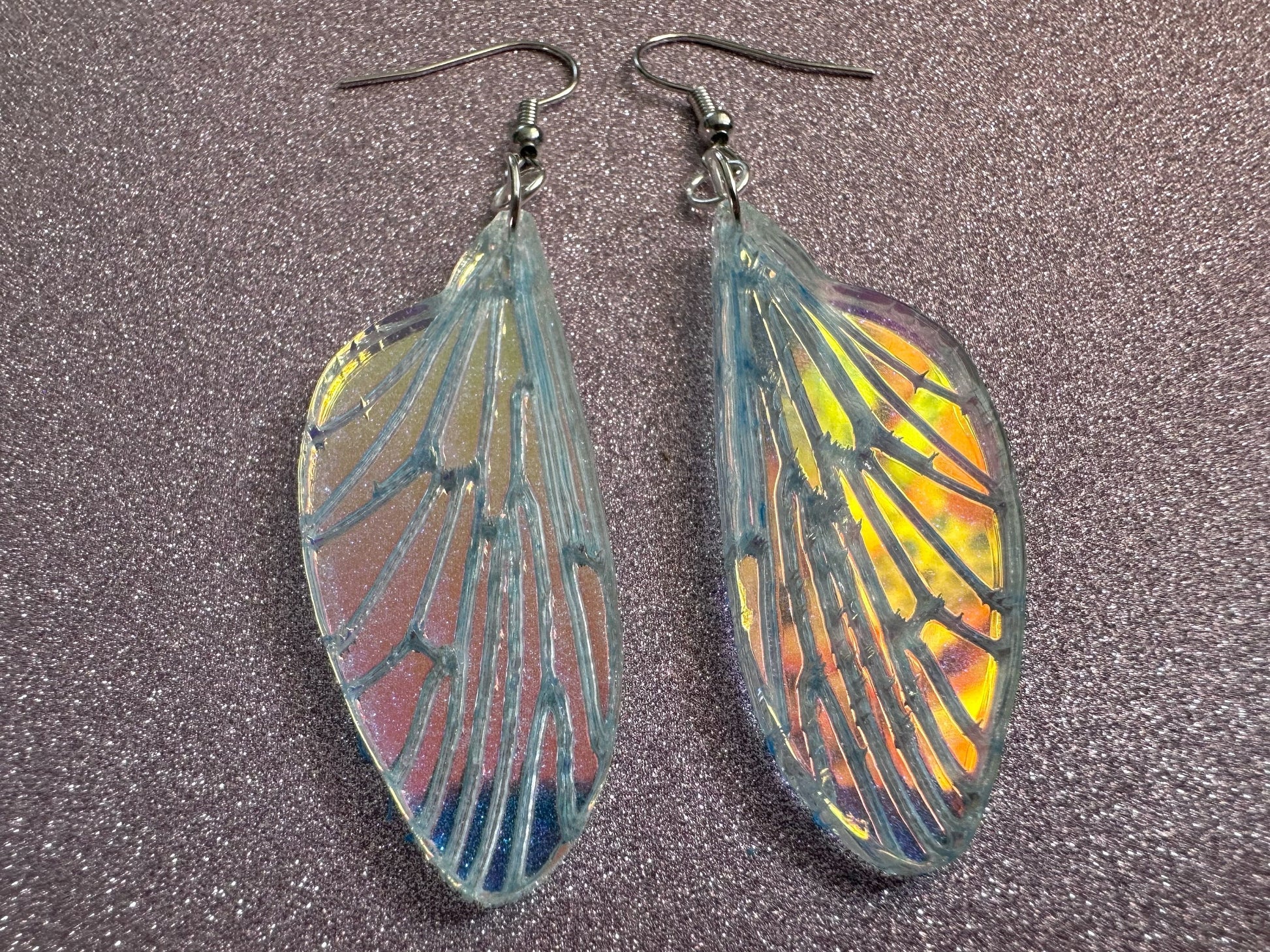 Iridescent Wing Earrings: Laser Cut Acrylic Wings, Summer, Butterfly, Bee, Fly, Insects, Bugs, Best Gifts for Her/Him/Them