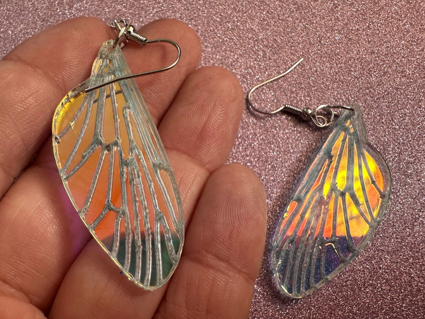 Iridescent Wing Earrings: Laser Cut Acrylic Wings, Summer, Butterfly, Bee, Fly, Insects, Bugs, Best Gifts for Her/Him/Them