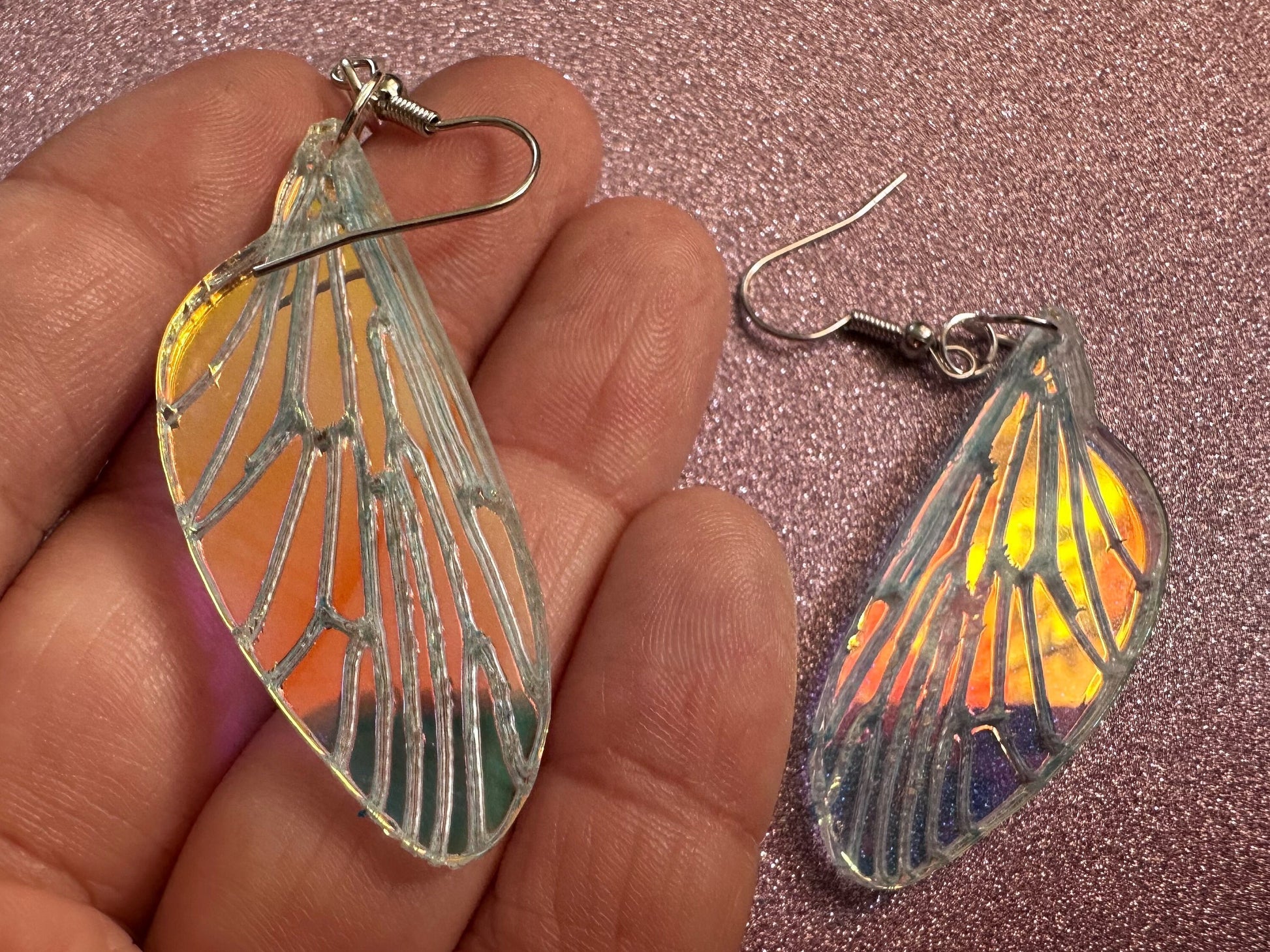 Iridescent Wing Earrings: Laser Cut Acrylic Wings, Summer, Butterfly, Bee, Fly, Insects, Bugs, Best Gifts for Her/Him/Them